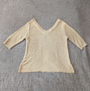 Vintage Pink Martini V Neck Knit Sweater Tan Size L